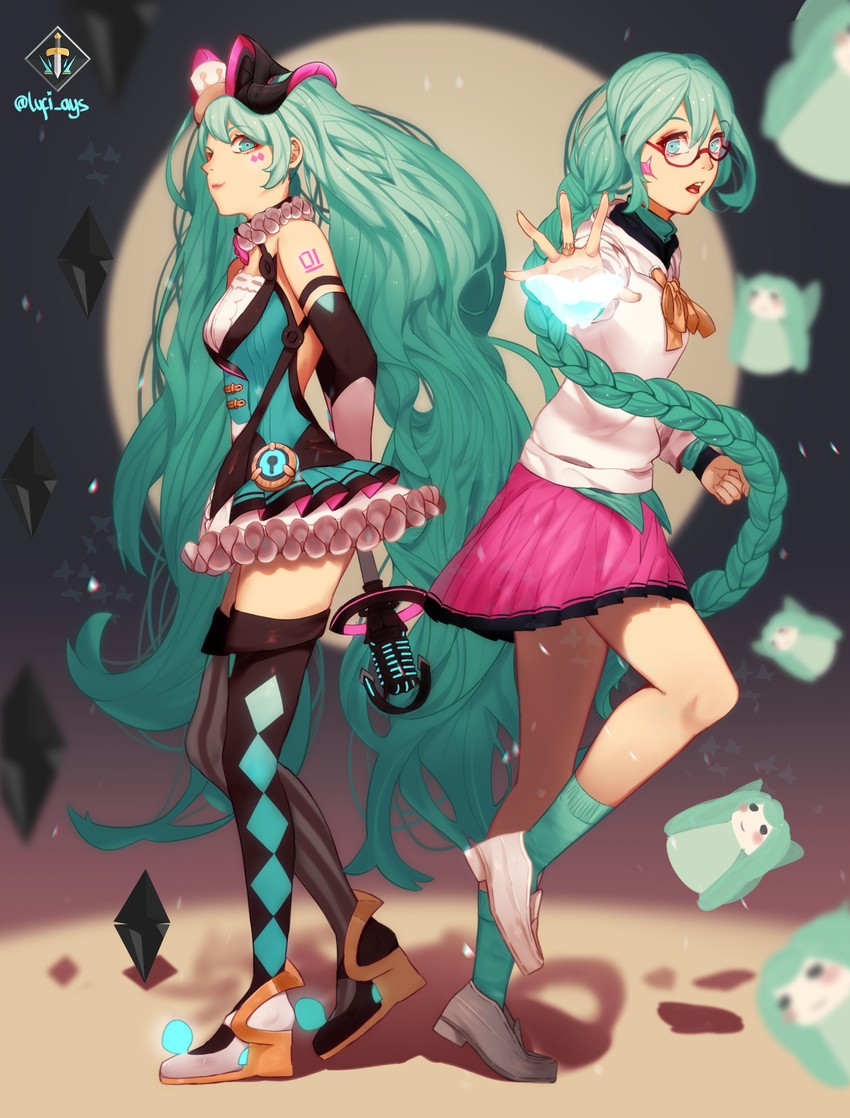 hatsune miku, magical mirai miku, and master (vocaloid and 2 more) drawn by lufi_ays
