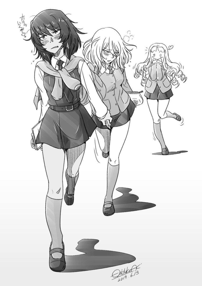 andou, oshida, and marie (girls und panzer) drawn by hizuekeaki