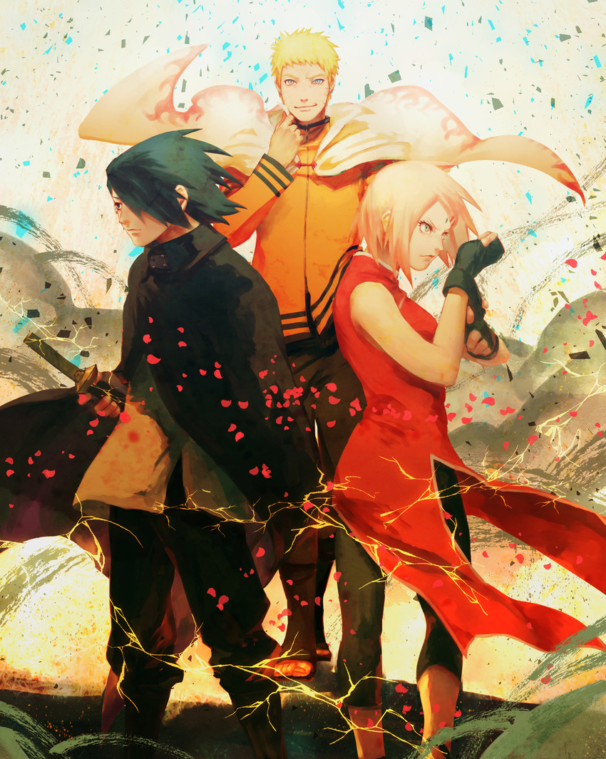 haruno sakura, uzumaki naruto, and uchiha sasuke (naruto) drawn by andref_kanzaki