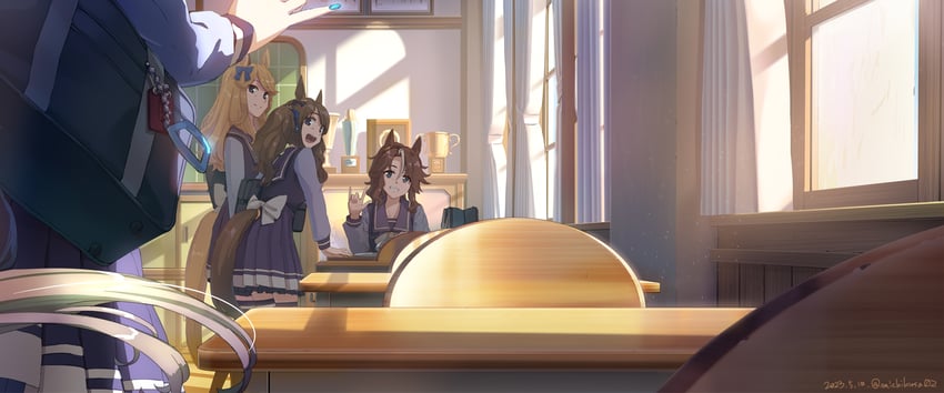 daitaku helios, mejiro palmer, gold city, and tosen jordan (umamusume) drawn by takuzui