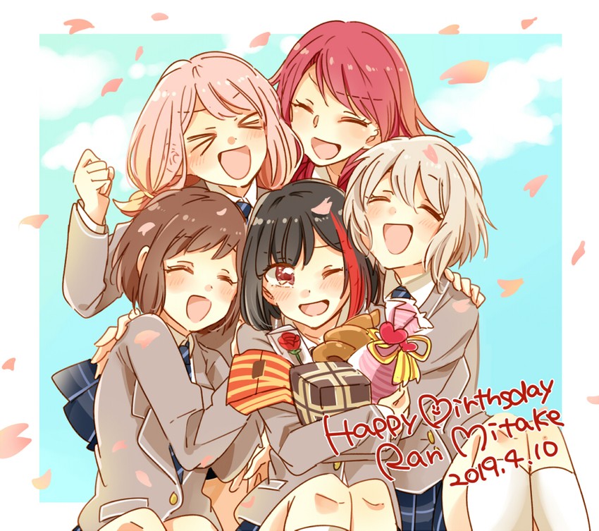 mitake ran, aoba moca, uehara himari, udagawa tomoe, and hazawa tsugumi (bang dream!) drawn by zawameki