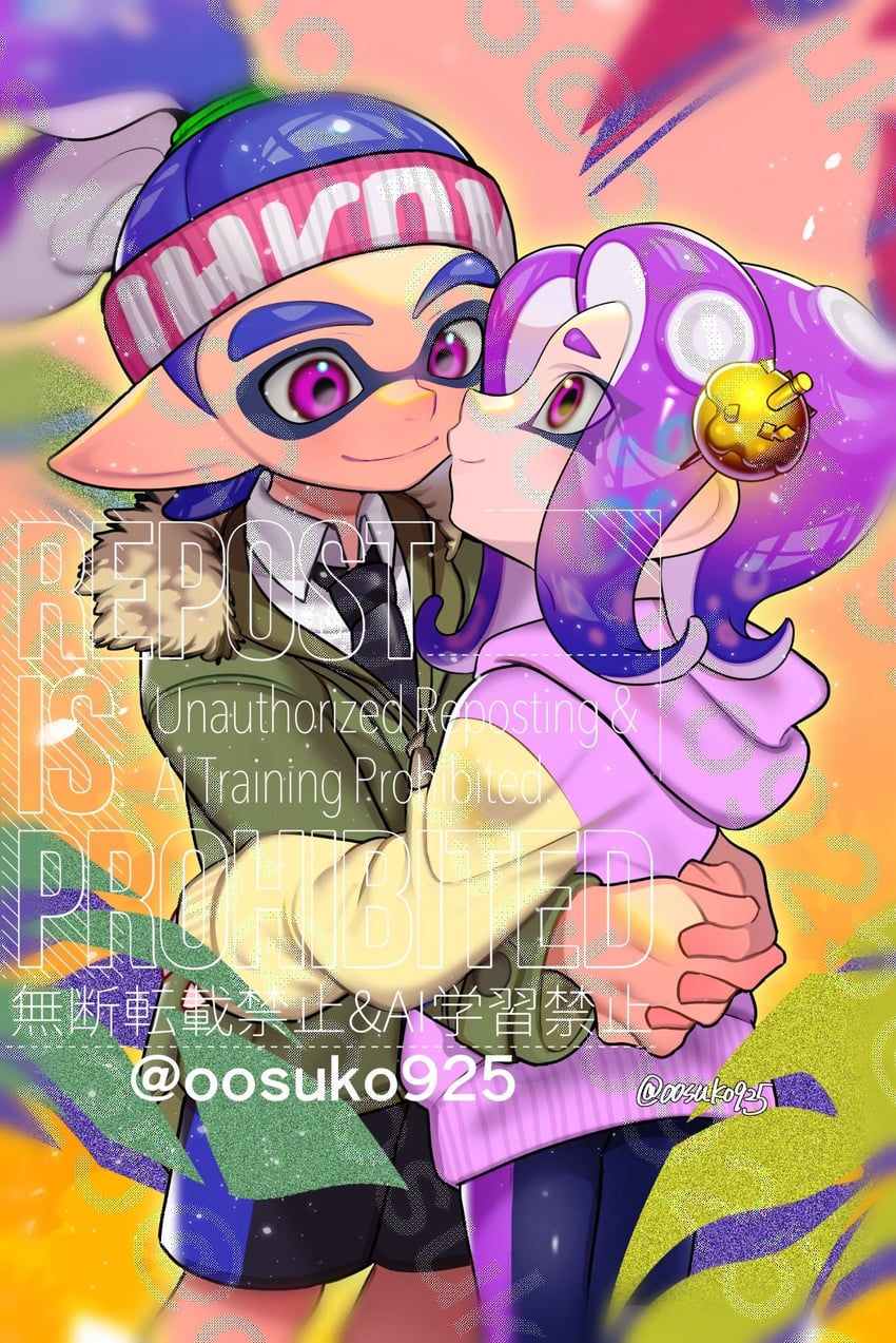 inkling player character, octoling player character, octoling girl, and inkling boy (splatoon) drawn by naoki_(oosuko)