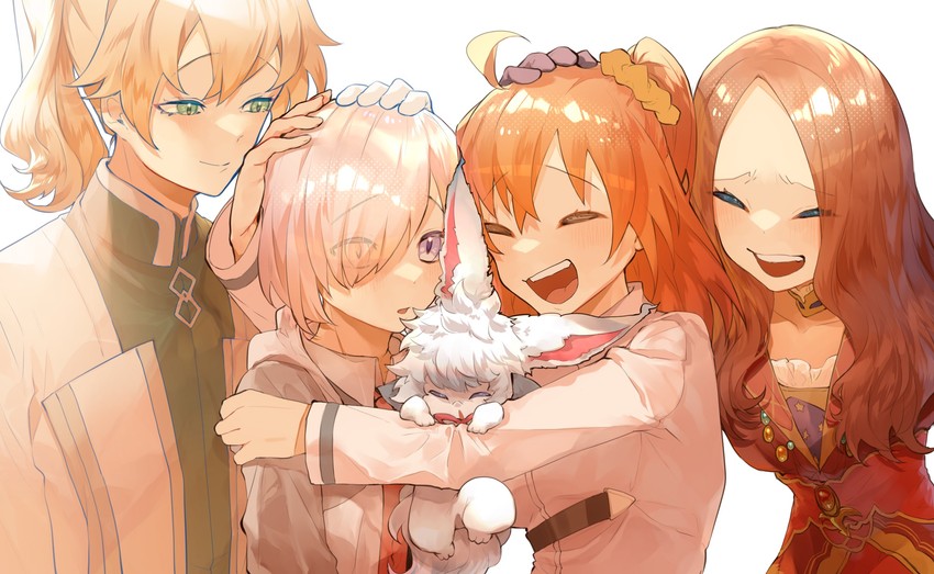 mash kyrielight, fujimaru ritsuka, fou, leonardo da vinci, and romani archaman (fate and 1 more) drawn by karupisusawa