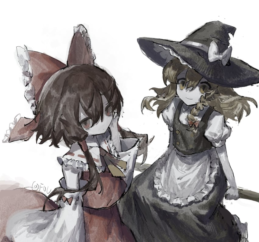 hakurei reimu and kirisame marisa (touhou) drawn by shui_fou