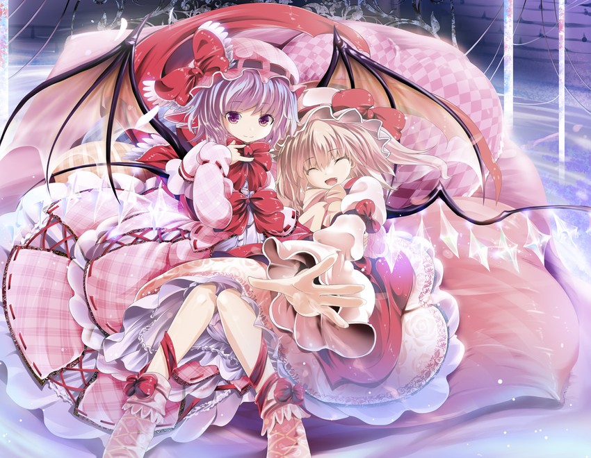remilia scarlet and flandre scarlet (touhou) drawn by yakumo_shibata