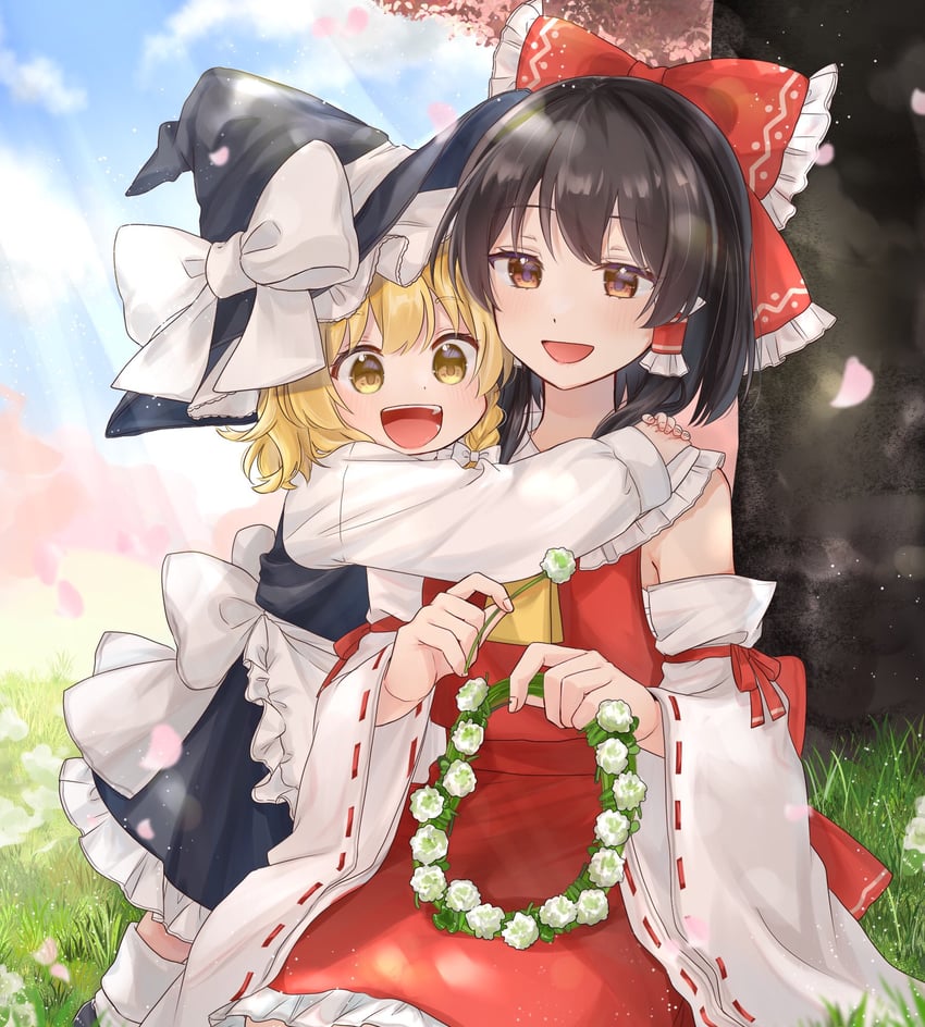 hakurei reimu and kirisame marisa (touhou) drawn by reimu_tyuki