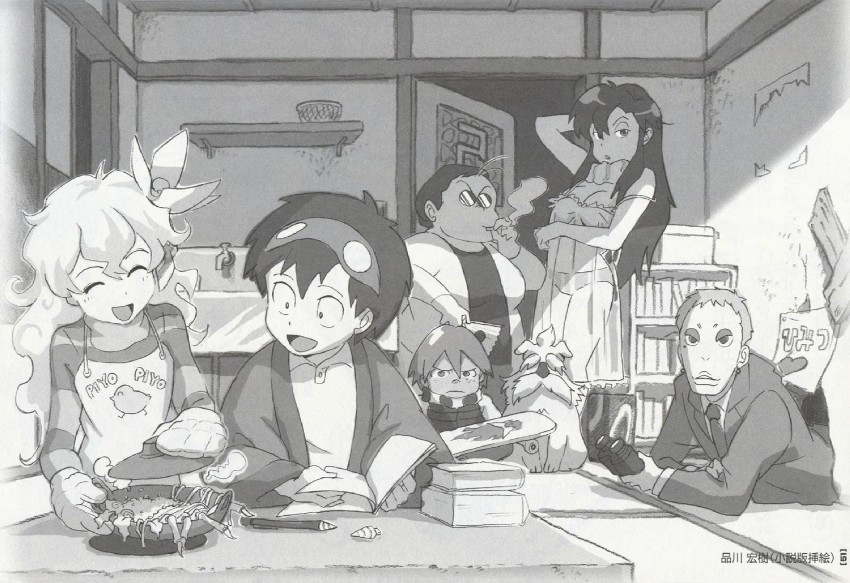 yoko littner, nia teppelin, simon, boota, gimmy adai, and 2 more (tengen toppa gurren lagann and 1 more) drawn by shinagawa_hiroki