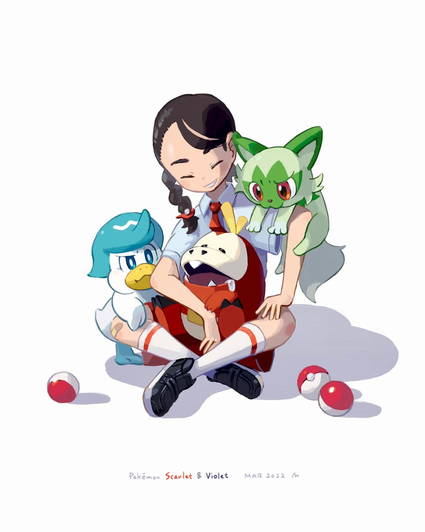 juliana, sprigatito, fuecoco, and quaxly (pokemon and 1 more) drawn by mokuzou_(moku_ssbu)