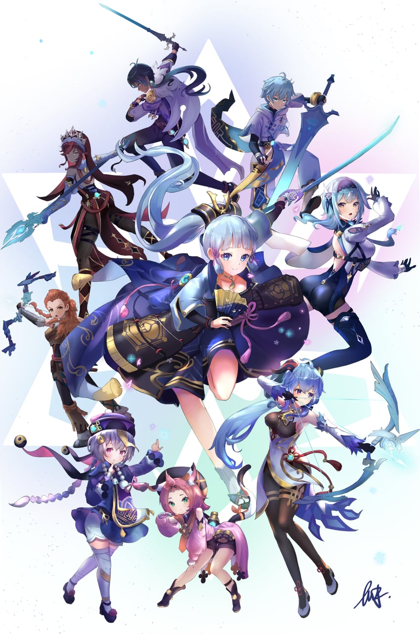 ganyu, kamisato ayaka, eula, qiqi, kaeya, and 4 more (genshin impact and 2 more) drawn by northman48