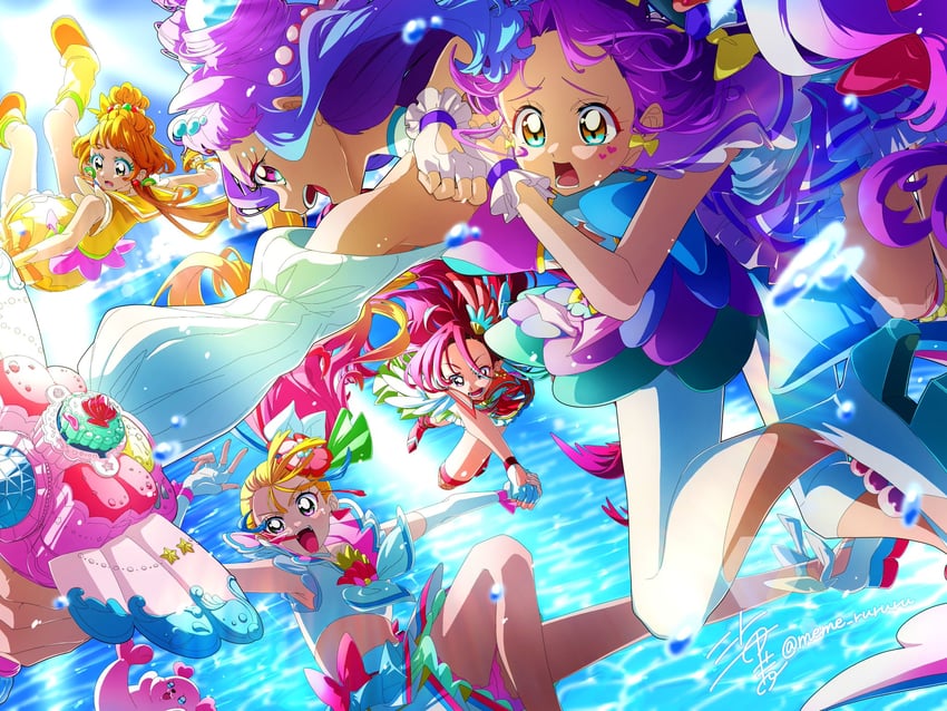 laura la mer, natsuumi manatsu, suzumura sango, takizawa asuka, ichinose minori, and 6 more (precure and 1 more) drawn by meme_rururu