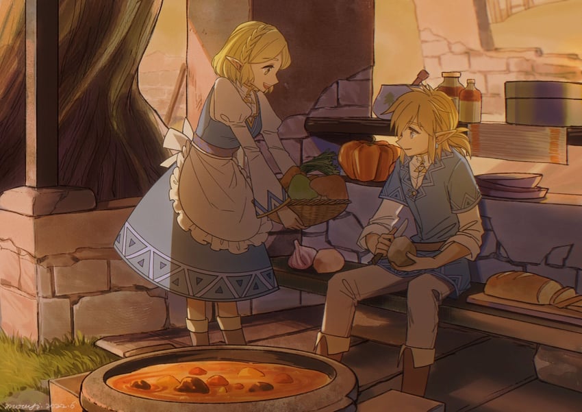 link and princess zelda (the legend of zelda and 1 more) drawn by mouyi