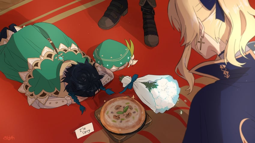 venti, jean, and diluc (genshin impact) drawn by kuroha_ai