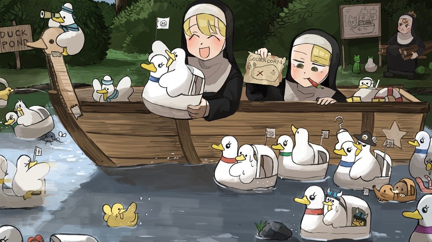 clumsy nun, froggy nun, and spicy nun (little nuns) drawn by diva_(hyxpk)
