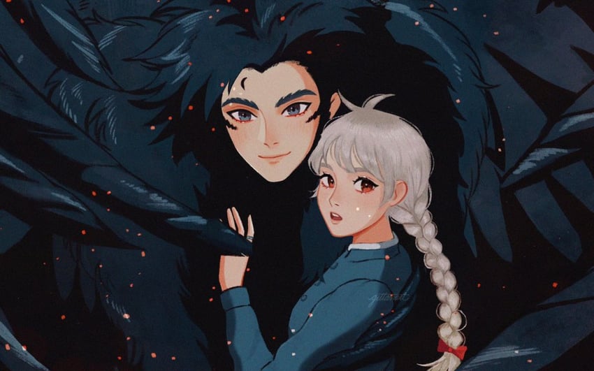 howl pendragon and sophie hatter (howl no ugoku shiro) drawn by gittanart