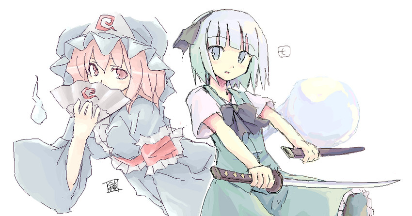 konpaku youmu and saigyouji yuyuko (touhou) drawn by kagami_mitsuki and nanazaki