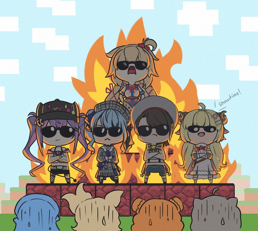 hoshimachi suisei, tokoyami towa, oozora subaru, yukihana lamy, shishiro botan, and 5 more (hololive and 1 more) drawn by gunawan_indar