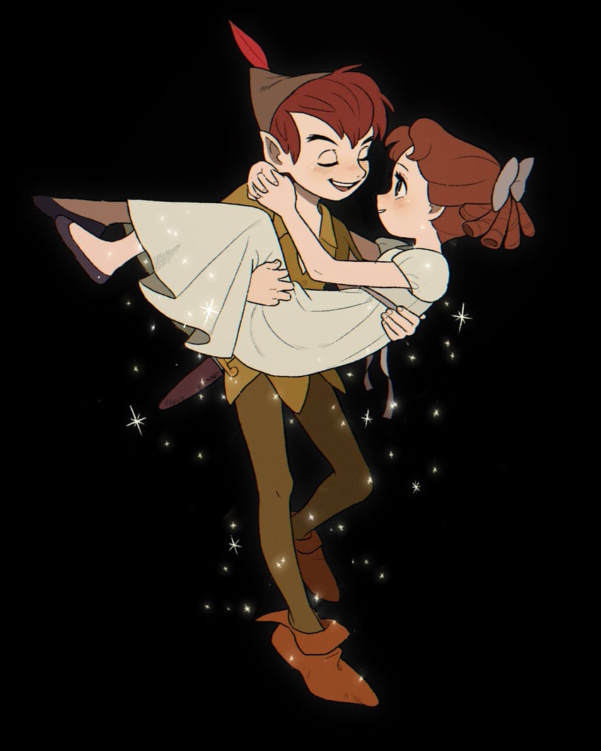 peter pan and wendy darling (walt disney's peter pan) drawn by kumao_(uexxww)