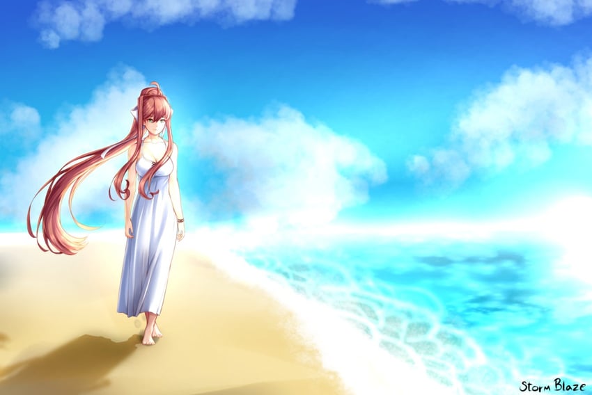 monika (doki doki literature club) drawn by storm_blaze