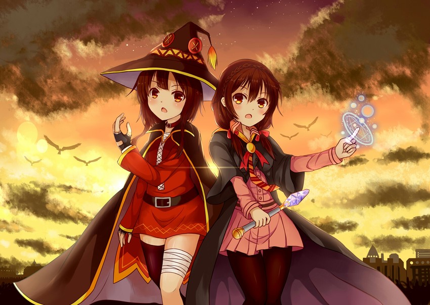 megumin and yunyun (kono subarashii sekai ni shukufuku wo!) drawn by burning_(wjxwjx81)