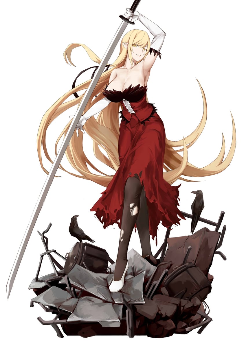 oshino shinobu and kiss-shot acerola-orion heart-under-blade (monogatari and 1 more) drawn by oshin0_(zheng)