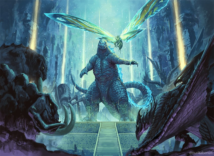 godzilla, mothra, rodan, muto, scylla, and 2 more (godzilla and 2 more) drawn by nurikabe_(mictlan-tecuhtli)