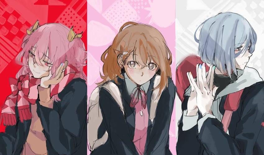 hanasato minori, momoi airi, and hinomori shizuku (project sekai) drawn by otsggn