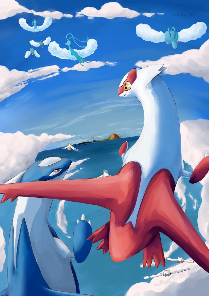 latias, altaria, latios, wingull, swablu, and 1 more (pokemon) drawn by lustanjo