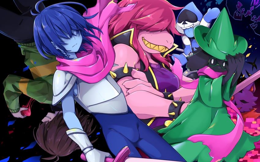 kris, ralsei, susie, lancer, jevil, and 1 more (deltarune) drawn by leftporygon