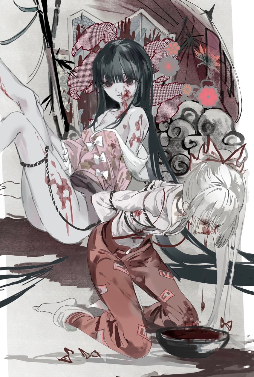 fujiwara no mokou and houraisan kaguya (touhou) drawn by sesmkun