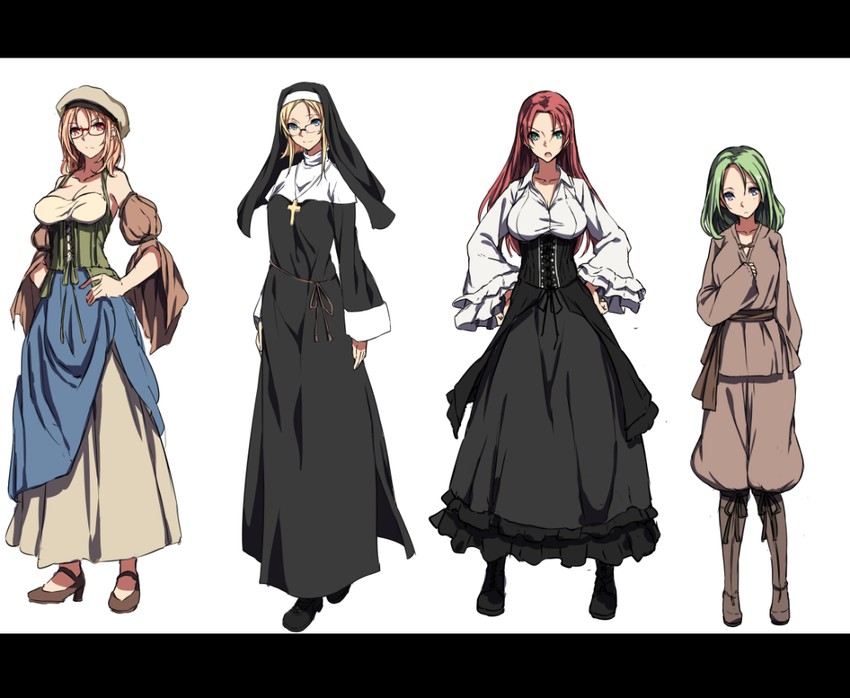 blonde haired nun and red haired girl (original) drawn by nagioka
