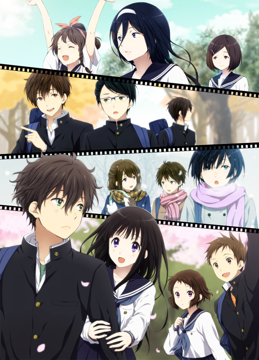 chitanda eru, oreki houtarou, ibara mayaka, fukube satoshi, irisu fuyumi, and 9 more (hyouka) drawn by rito453