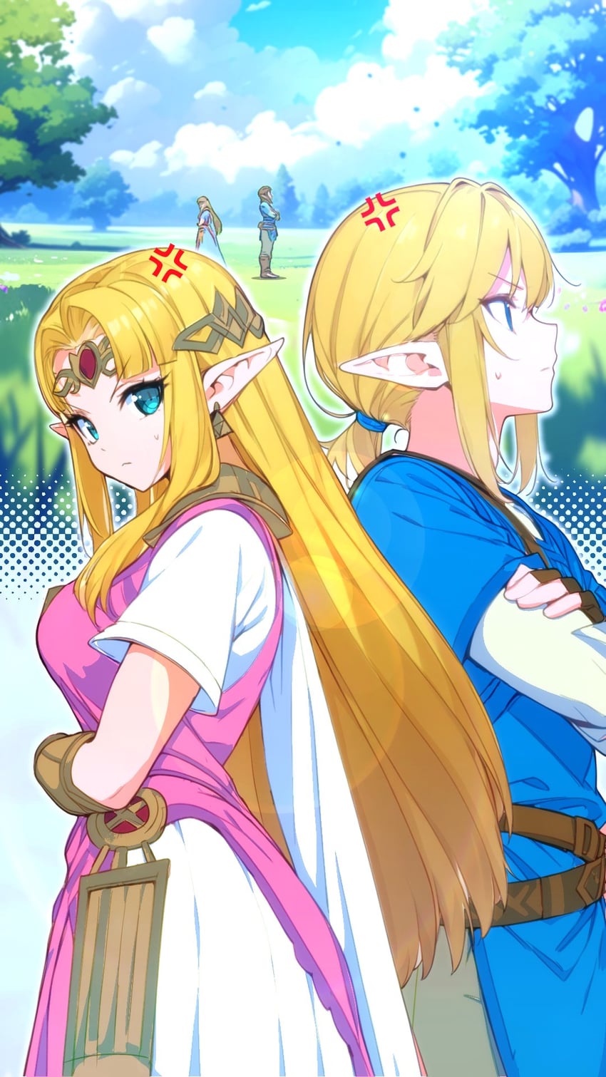 link and princess zelda (the legend of zelda and 3 more) drawn by kakk_e