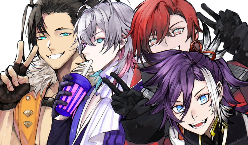 gavis bettel, machina x flayon, banzoin hakka, and josuiji shinri (holostars and 1 more) drawn by chillysartwork