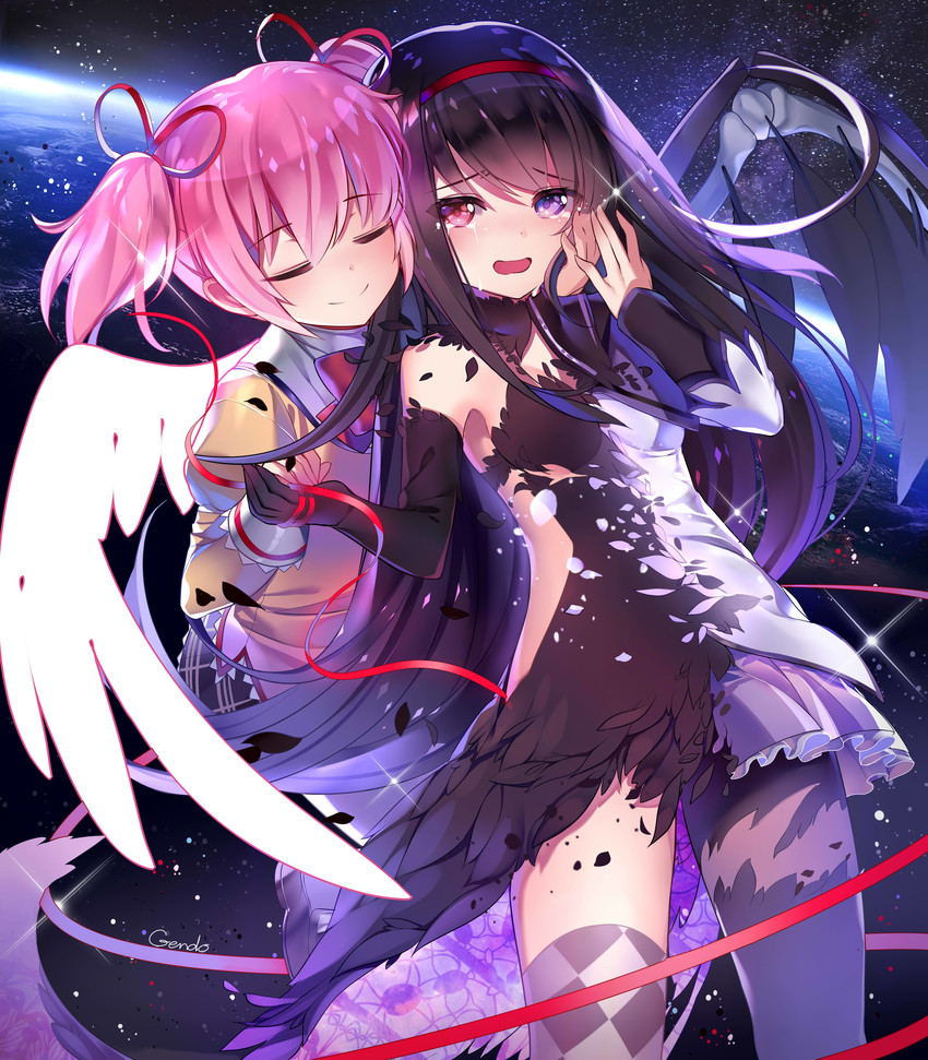 akemi homura, kaname madoka, and akuma homura (mahou shoujo madoka magica and 1 more) drawn by gendo0032