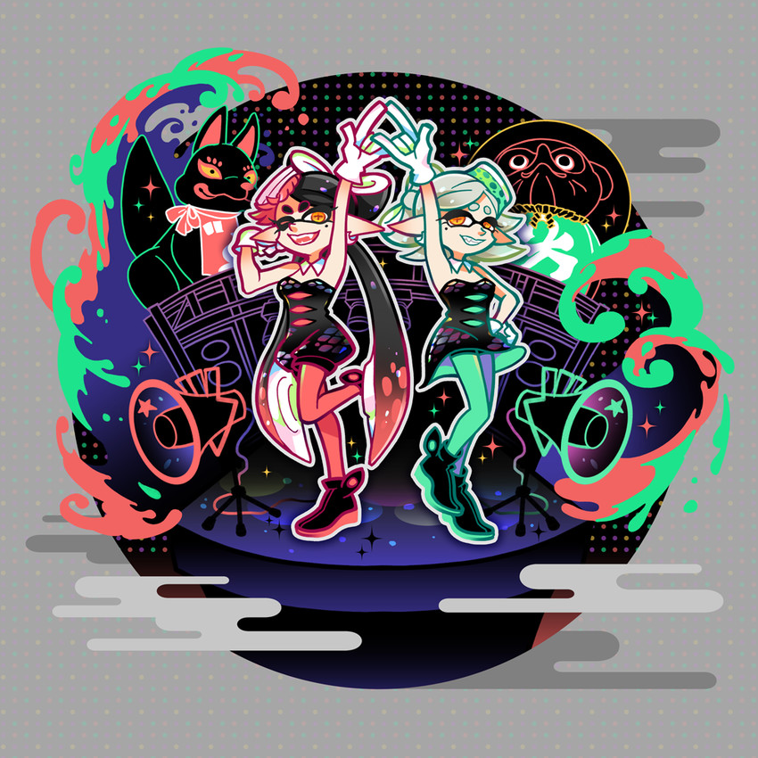 callie and marie (splatoon and 1 more) drawn by gunjou_neko