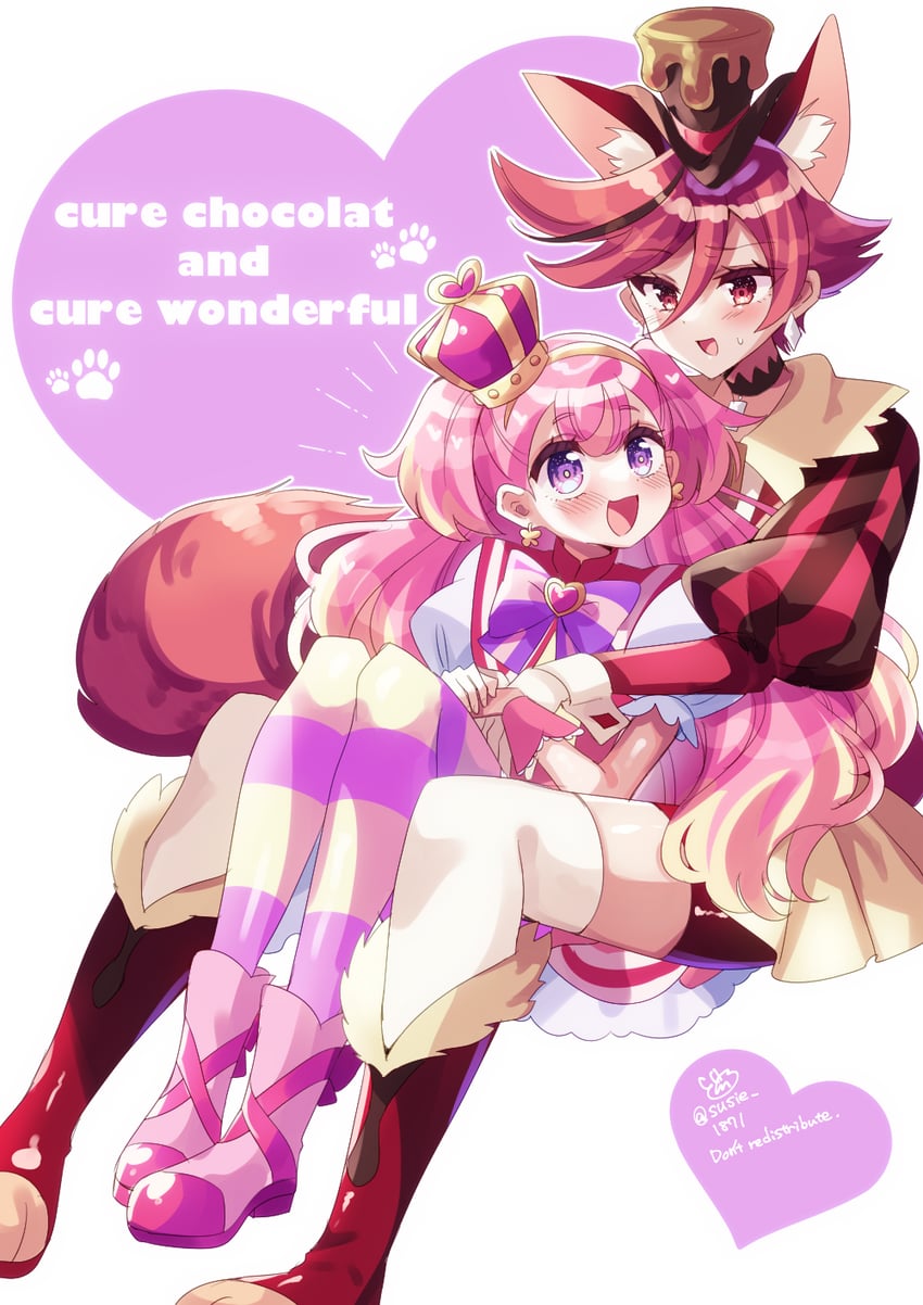 inukai komugi, kenjou akira, cure wonderful, and cure chocolat (precure and 2 more) drawn by doroshii