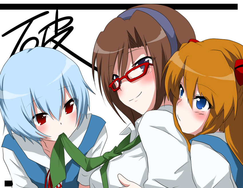 souryuu asuka langley, ayanami rei, and makinami mari illustrious (neon genesis evangelion and 2 more) drawn by marimo_danshaku