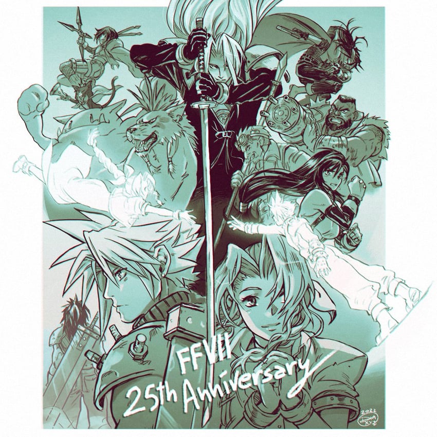 tifa lockhart, cloud strife, aerith gainsborough, sephiroth, yuffie kisaragi, and 7 more (final fantasy and 1 more) drawn by diana_mercolini