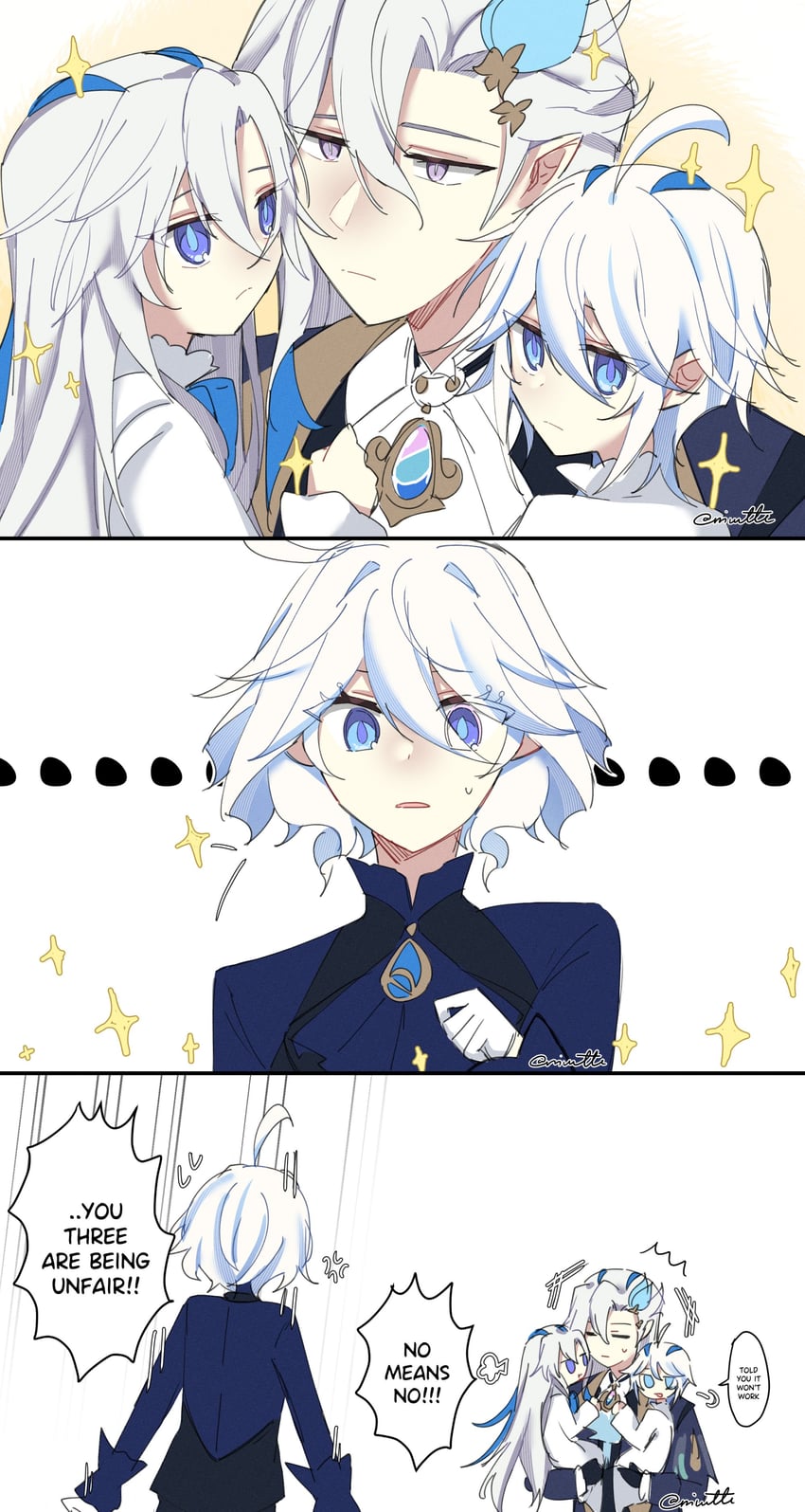 furina, neuvillette, ines, and eri (genshin impact) drawn by reiu_(rriuette)