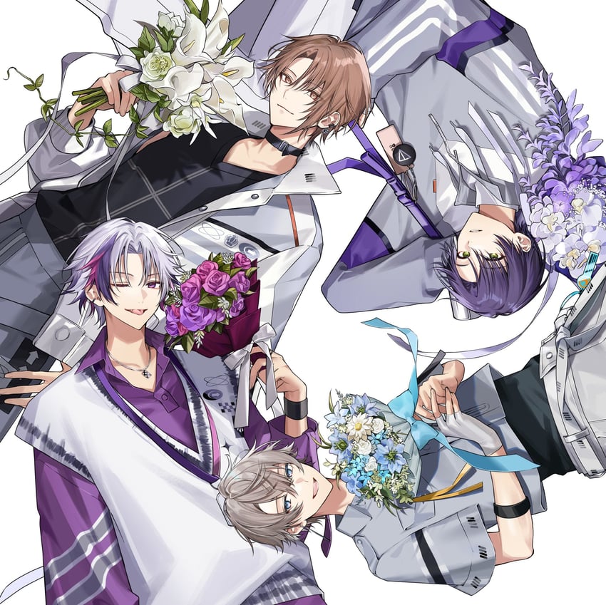 kenmochi touya, fuwa minato, kagami hayato, and kaida haru (nijisanji) drawn by saw_(dtn_error)