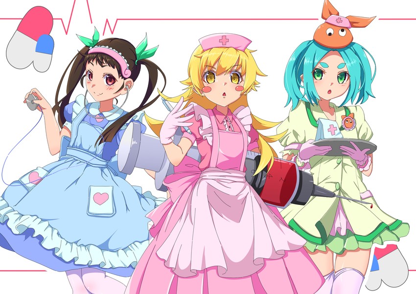 oshino shinobu, hachikuji mayoi, and ononoki yotsugi (monogatari and 1 more) drawn by drawdream1025
