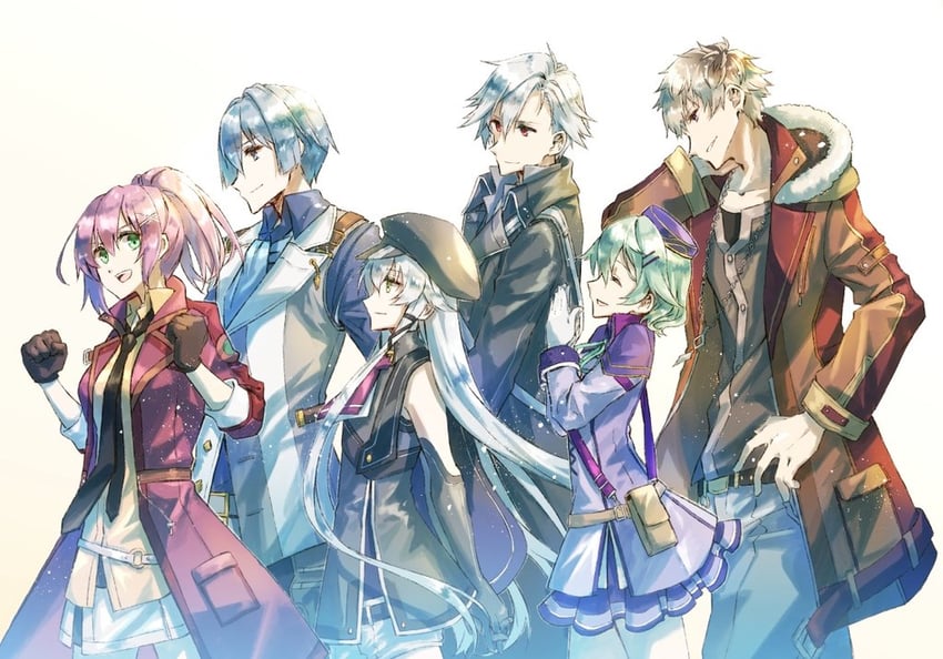 rean schwarzer, altina orion, juna crawford, musse egret, kurt vander, and 1 more (eiyuu densetsu and 2 more) drawn by hwhh