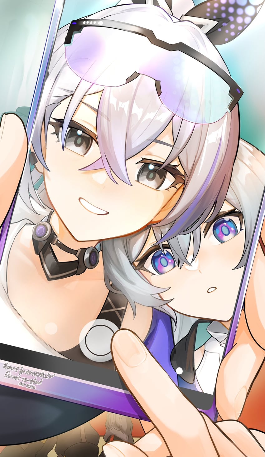 firefly and silver wolf (honkai and 1 more) drawn by okkobc