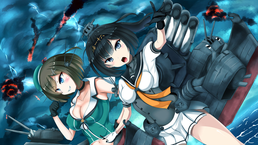 maya, akizuki, maya kai ni, and chou-10cm-hou-chan (kantai collection) drawn by yottan