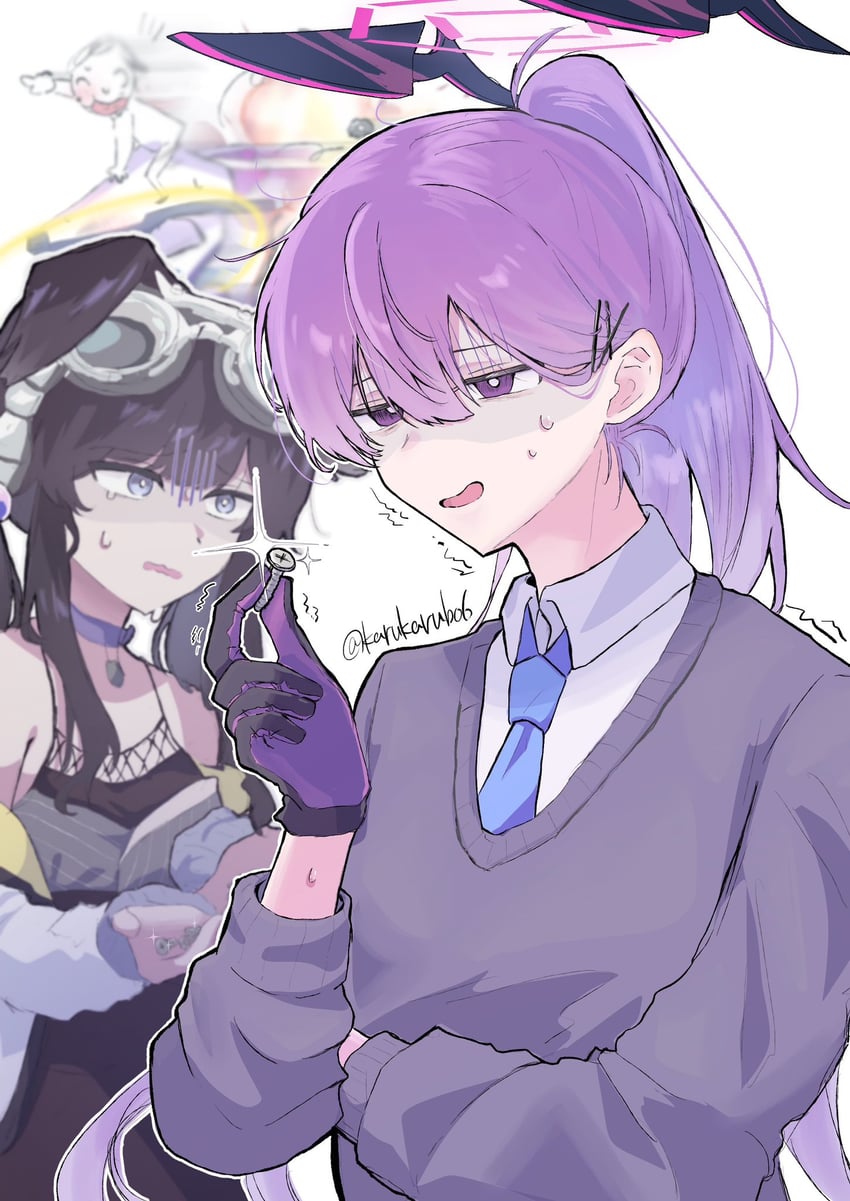 sensei, doodle sensei, hibiki, utaha, and thundergun (blue archive) drawn by karubo