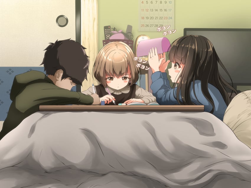 bob-cut neighbor girl, long-haired neighbor girl, and neighbor boy (original) drawn by tachiinu