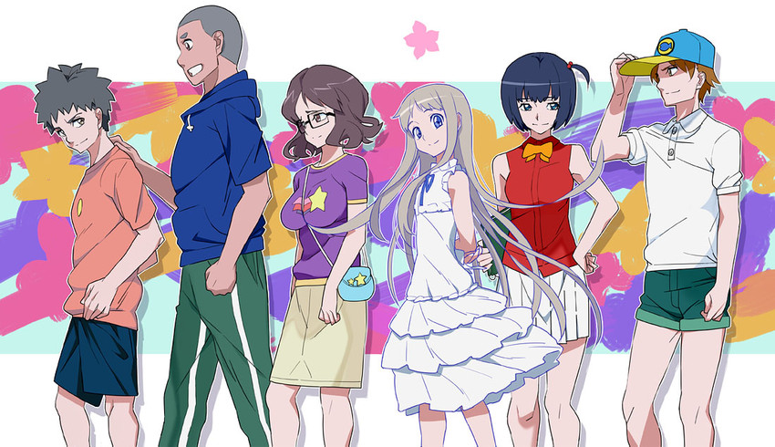 honma meiko, anjou naruko, tsurumi chiriko, yadomi jinta, and matsuyuki atsumu (ano hi mita hana no namae wo bokutachi wa mada shiranai.) drawn by kawasaki_kazuhiko