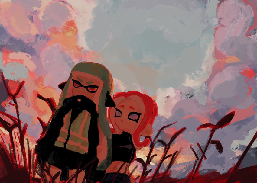 inkling player character, inkling girl, octoling player character, octoling girl, agent 8, and 1 more (splatoon) drawn by zicbx