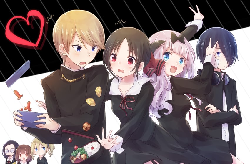 shinomiya kaguya, fujiwara chika, hayasaka ai, iino miko, shirogane miyuki, and 2 more (kaguya-sama wa kokurasetai ~tensai-tachi no renai zunousen~) drawn by nyaa_(nnekoron)
