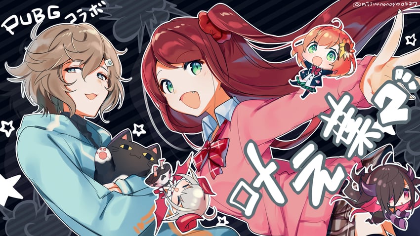 makaino ririmu, honma himawari, roto, akabane youko, yamiyono moruru, and 1 more (nijisanji and 1 more) drawn by ninahachi